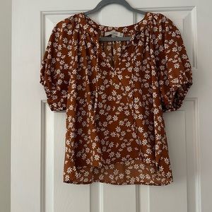 Burnt orange floral printed puff sleeve blouse